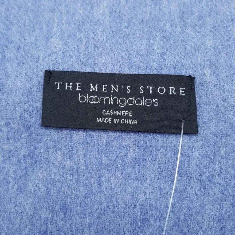 BLOOMINGDALES Mens Store Scarf Blue 100% Cashmere Fringe 64x10.5